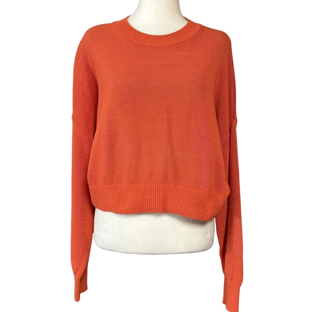 Madewell Womens XL Orange Cotton Blend Boxy Crewneck Knit‎ Pullover Sweater